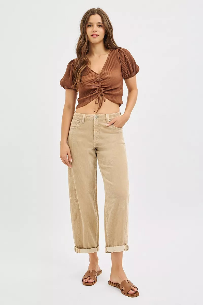High Rise Crop Barrel Corduroy Pants