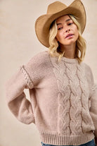 Cable Knit Sweater with Shoulder Braid Detail