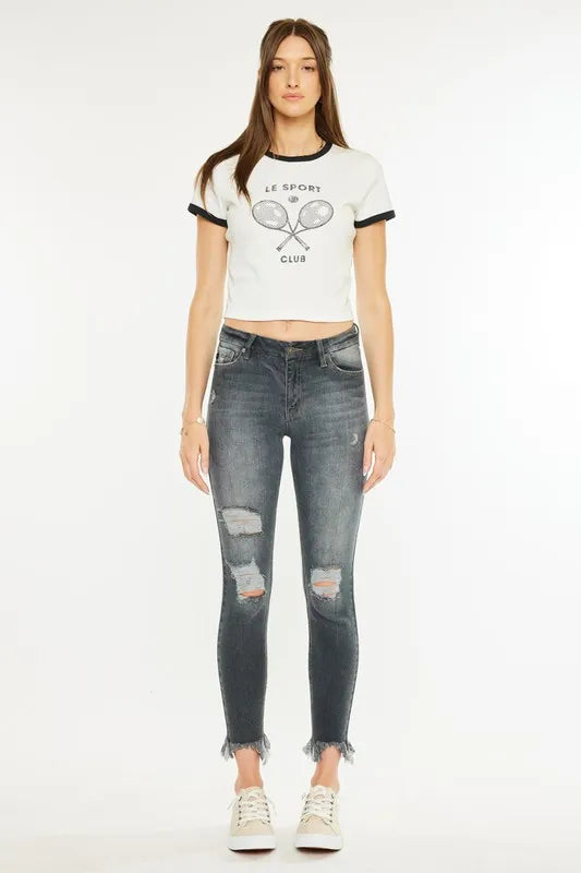 High Rise Distressed Ankle Skinny Jeans