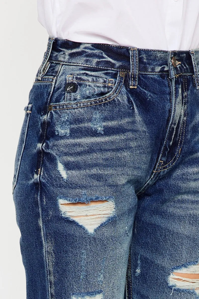 High Rise Distressed Mom Fit Jeans