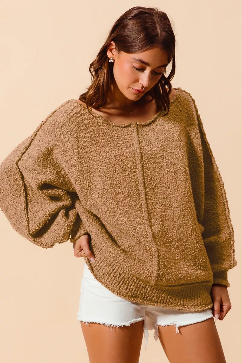 Loose Fit Exposed Seam Slouchy Boucle Sweater
