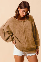 Loose Fit Exposed Seam Slouchy Boucle Sweater