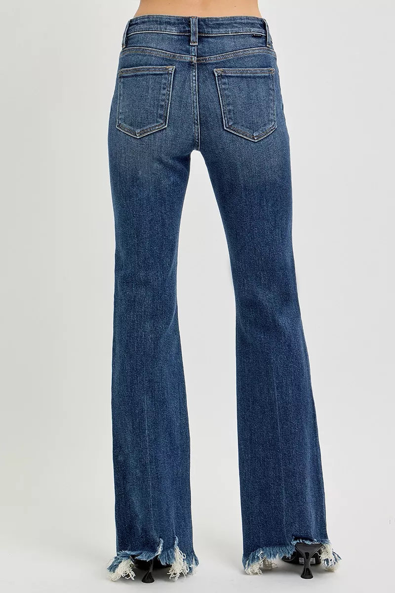 Mid Rise Flare Frayed Hem Jeans