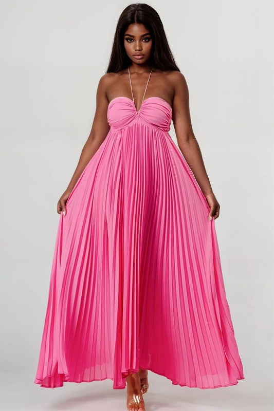 Flowy Sleeveless Pleated Maxi Dress