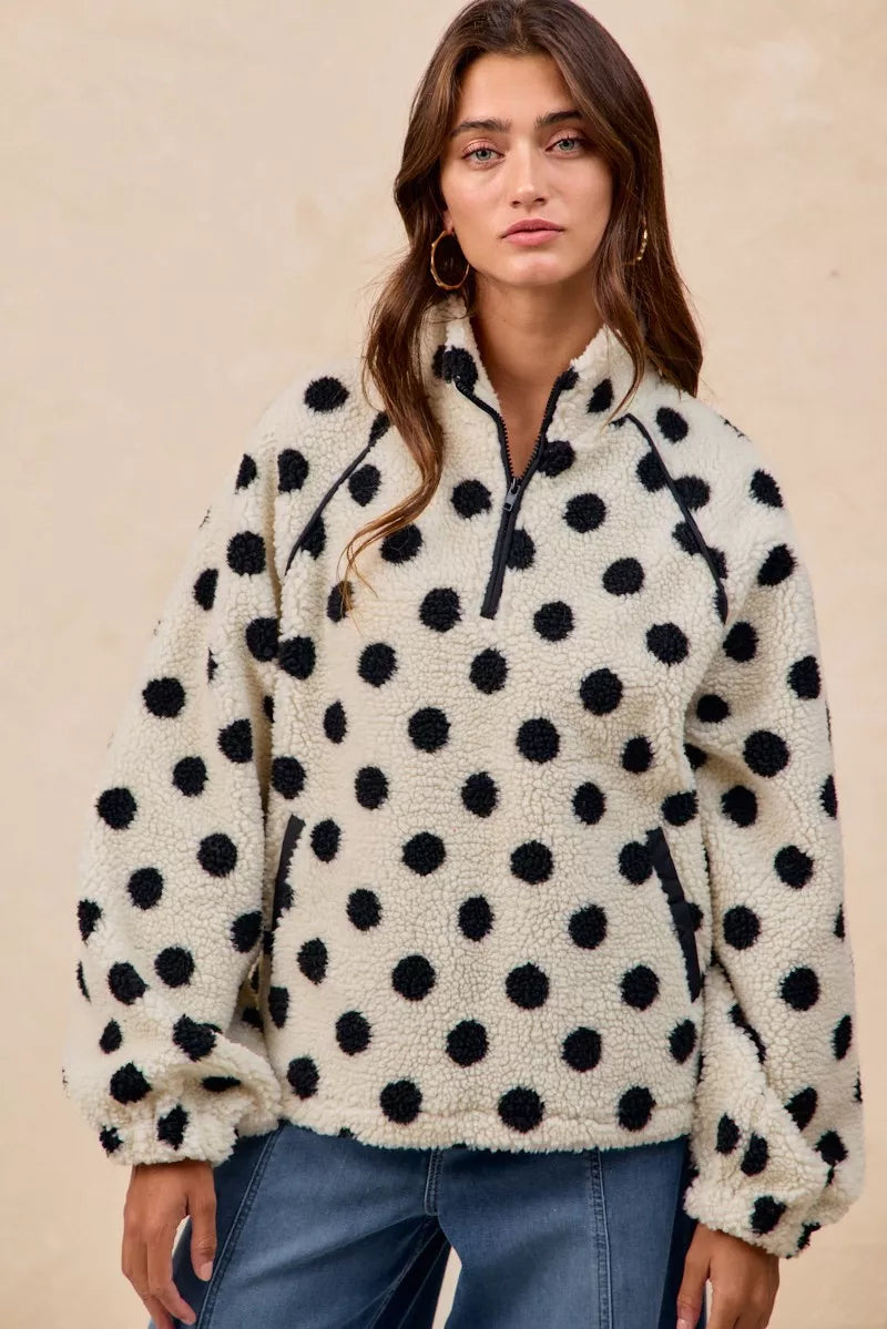 Polka Dot Sherpa Half Zip Up Top