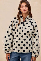 Polka Dot Sherpa Half Zip Up Top