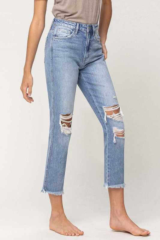 Flying Monkey Super High Rise Distressed  Relaxed Straight Jeans