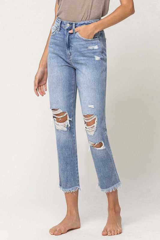 Flying Monkey Super High Rise Distressed  Relaxed Straight Jeans
