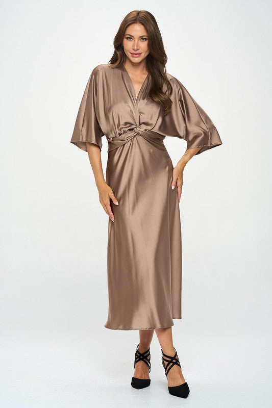Satin Stretch Dress with Front Twist