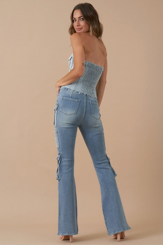 High Rise Cargo Bootcut Jeans