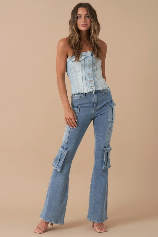 High Rise Cargo Bootcut Jeans
