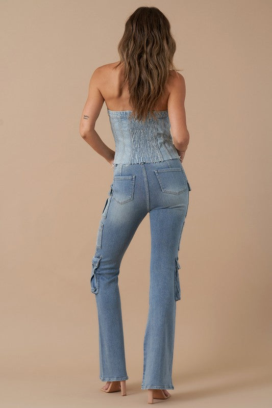 High Rise Cargo Bootcut Jeans
