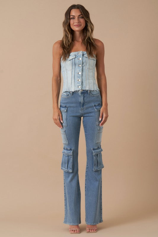 High Rise Cargo Bootcut Jeans