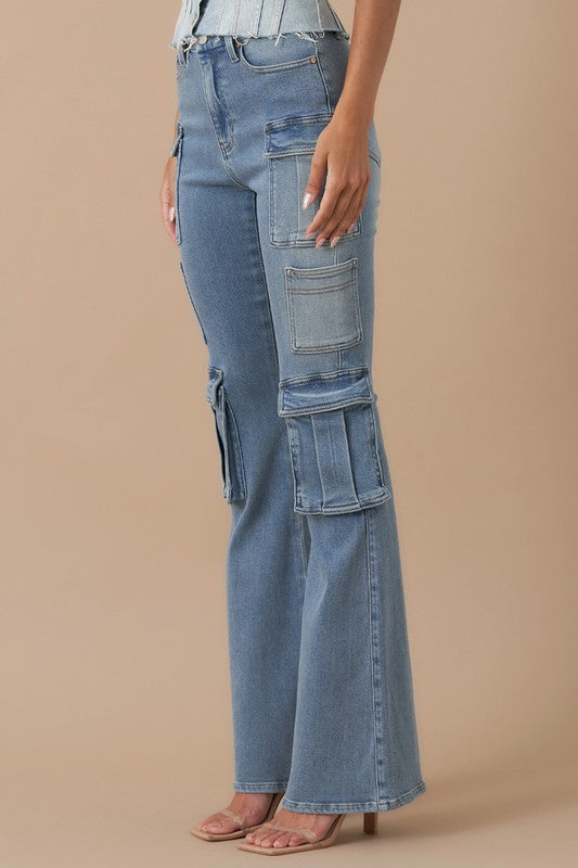 High Rise Cargo Bootcut Jeans