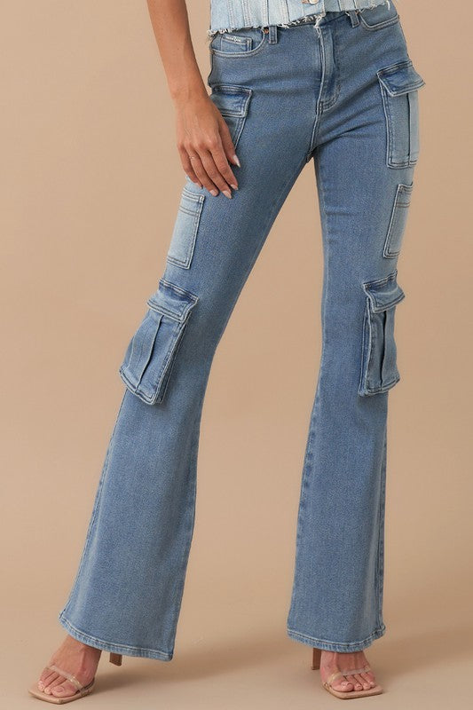 High Rise Cargo Bootcut Jeans