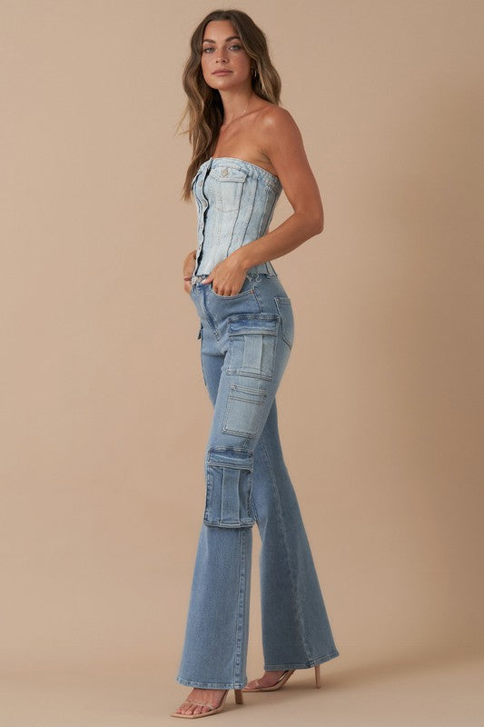 High Rise Cargo Bootcut Jeans