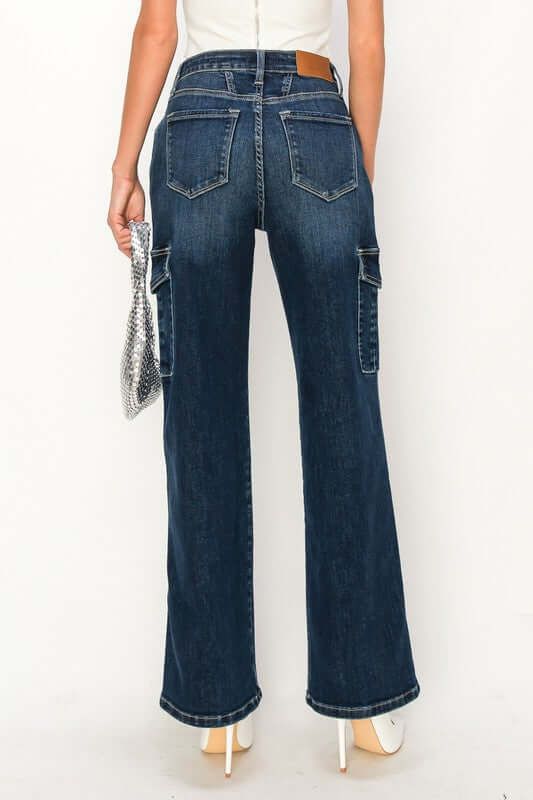 High Rise Wide Jeans with vintage charm, high waist, and wide legs, showcasing back pockets and solid denim style.