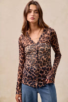 Leopard Printed Mesh Button Up Shirt