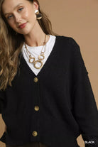 Button-Front V-Neck Knit Cardigan