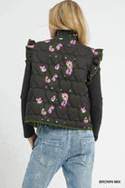 Umgee Ruffled Quilted Floral Snap Down Vest