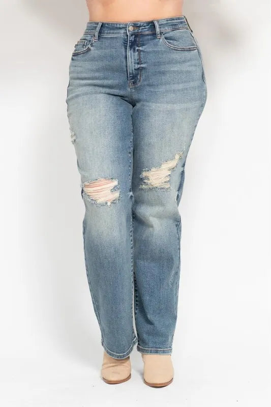 High Waist Distressed Dad Jeans