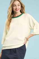 Ribbed Knit Top with Contrast Trim