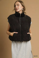 Sherpa-Lined Zip Vest with Drawstring Hem