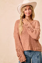 BiBi Chunky Knit Sweater with Flower Detail Sleeves