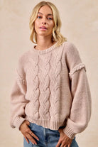 Cable Knit Sweater with Shoulder Braid Detail