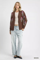 Single Flower Stem Jacquard Cardigan