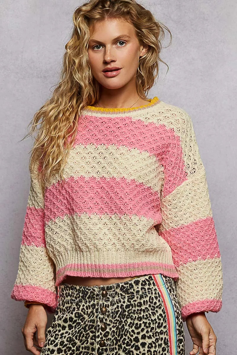 Contrast Striped Cable Knit Sweater