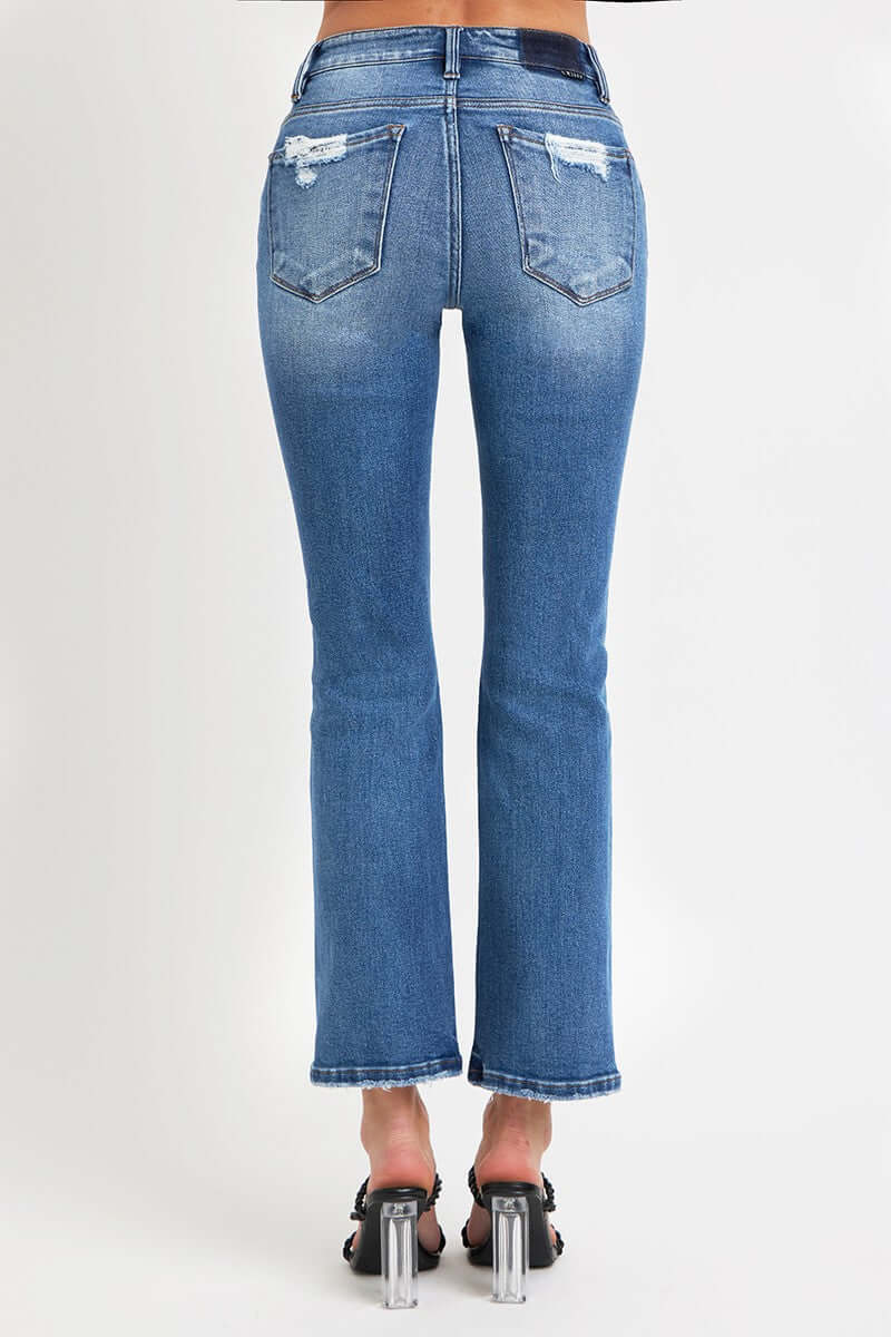 Mid Rise Ankle Straight Jeans with Pockets