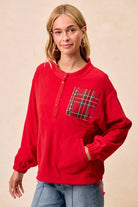 Christmas Theme Fleece Buttoned Top with Pockets