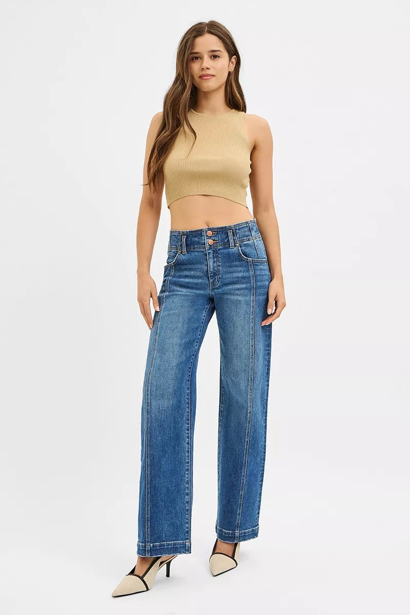 Mid Rise Fit Wide Baggy Jeans