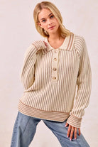 Half Button Ribbed Two Tone Sweater