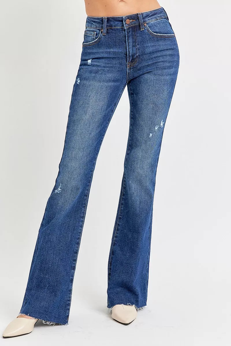 Distressed Mid Rise Flare Jeans