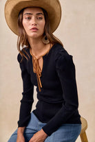 Ribbed Contrast Front Tied Top