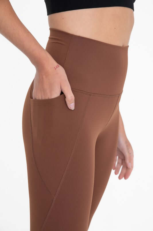 Mono B Tapered Band Essential Solid High Waist Leggings