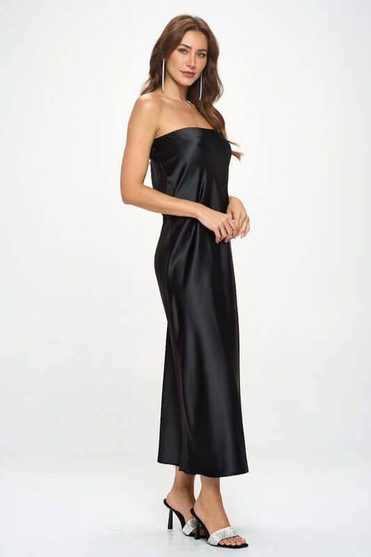 Silky Satin Tube Draped Dress.