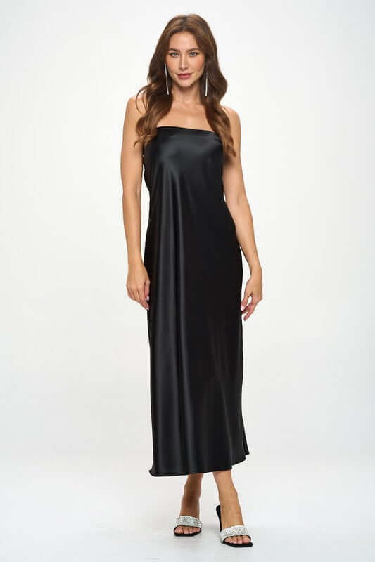 Silky Satin Tube Draped Dress.