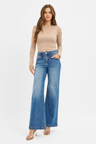High Rise Wide Leg Jeans w/Front Yoke