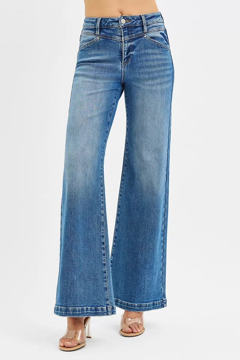High Rise Wide Leg Jeans w/Front Yoke
