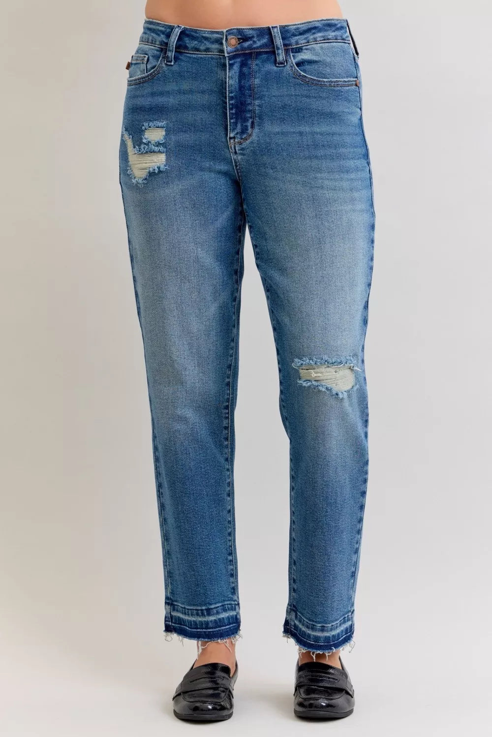 Mid Rise Boyfriend Destroy Release Hem Jeans