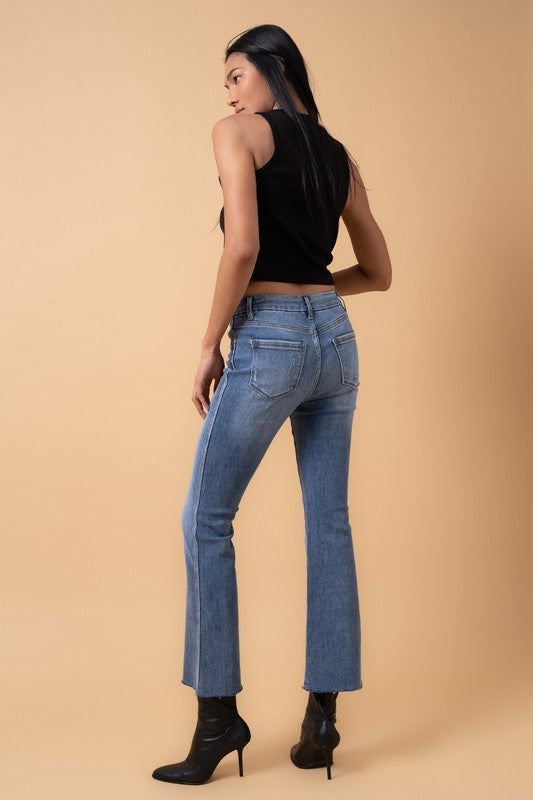 Mid Rise Flare Crop Jeans