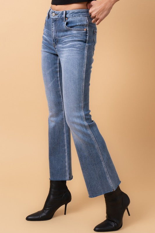 Mid Rise Flare Crop Jeans
