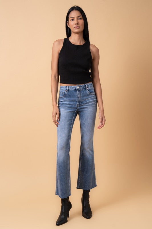 Mid Rise Flare Crop Jeans