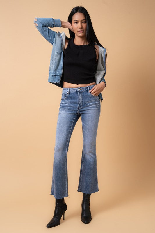 Mid Rise Flare Crop Jeans