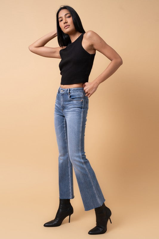 Mid Rise Flare Crop Jeans