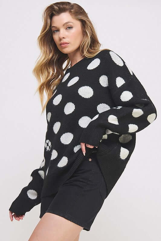 Polka Dot Long Sleeve Knit Sweater