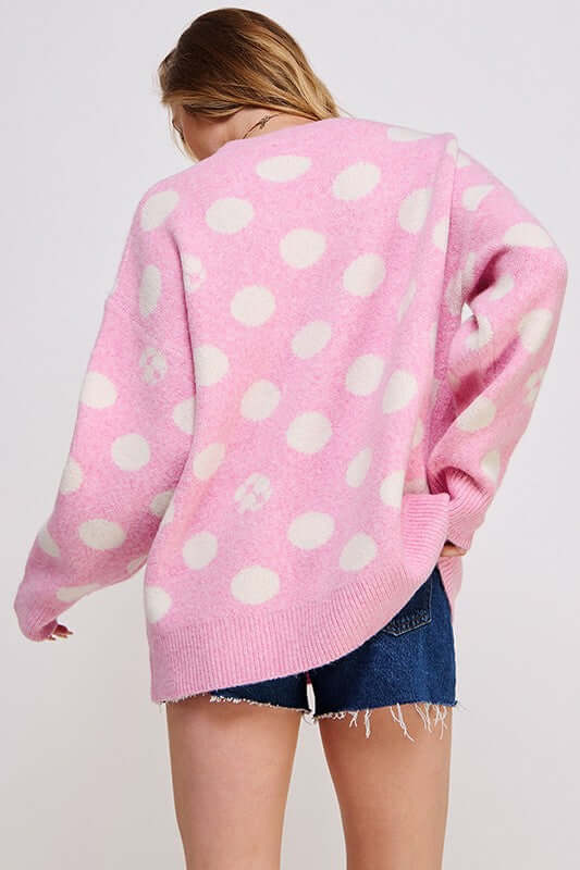 Polka Dot Long Sleeve Knit Sweater